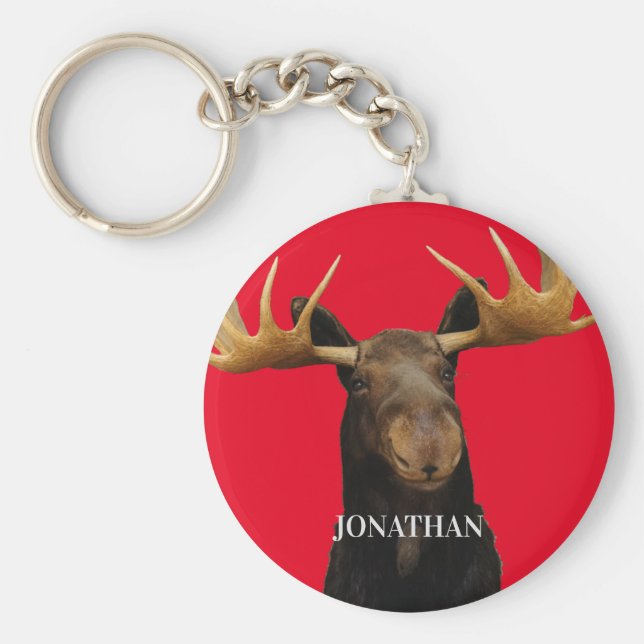 Fun Moose Red Name Wildlife Keychain (Front)
