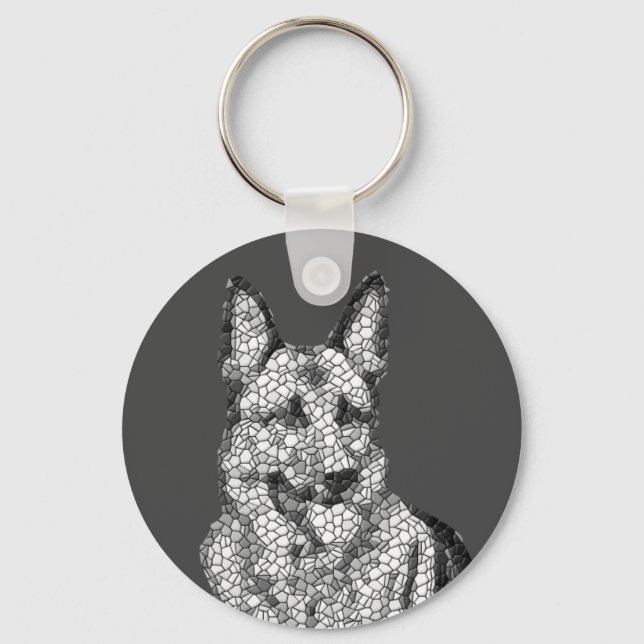 Fun Mosaic B&W German Shepherd Key Chain (Front)