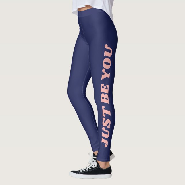 Fun Motivational Just Be You Retro Typography Blue Leggings (Left)