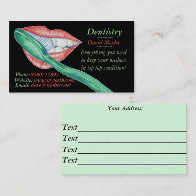 fun mouth picture for tooth hygienist and dentist  business card (Front/Back)