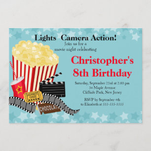 Fun Movie Night Birthday Party Invitations