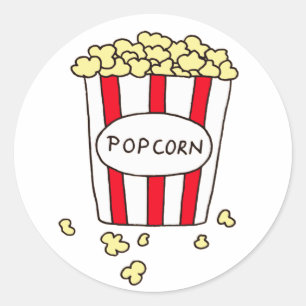 Fun Movie Theatre Popcorn in Red White Bucket Classic Round Sticker
