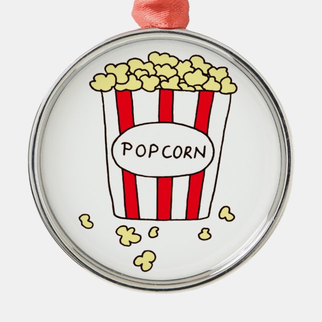 Fun Movie Theatre Popcorn in Red White Bucket Metal Ornament (Front)