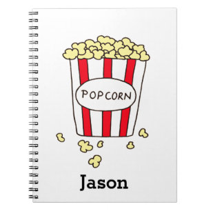 Fun Movie Theatre Popcorn in Red White Bucket Notebook