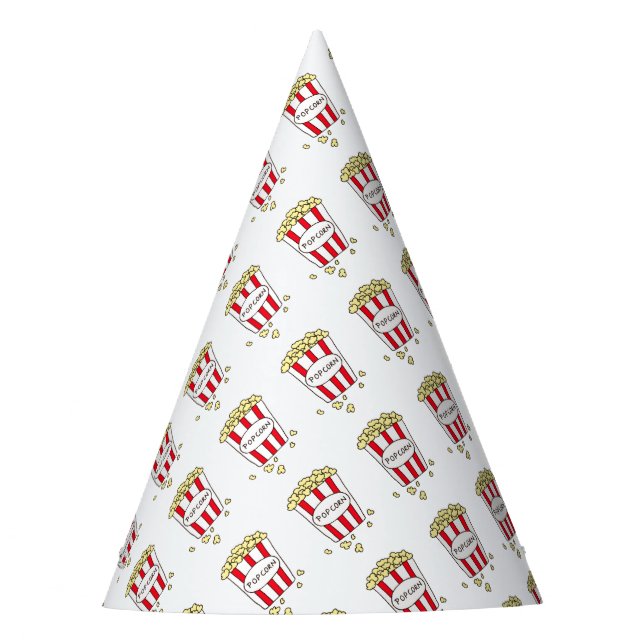 Fun Movie Theatre Popcorn in Red White Bucket Party Hat (Front)