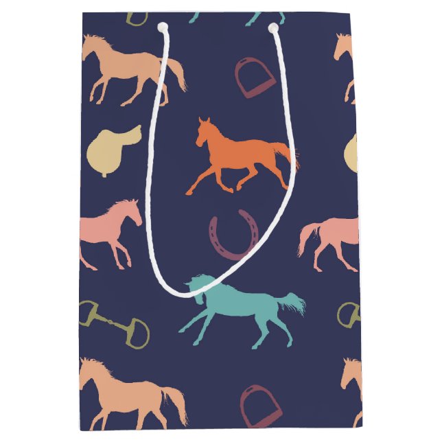 Fun Multicolor English Horse Pattern Medium Gift Bag (Front)