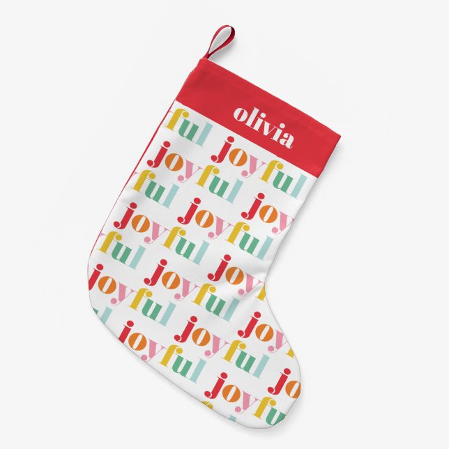 Fun Multicolor "Joyful" Typography Small Christmas Stocking (Front (Hanging))