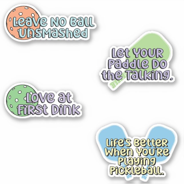 Fun Multicolor Pickleball Player Sticker Pack (Front)