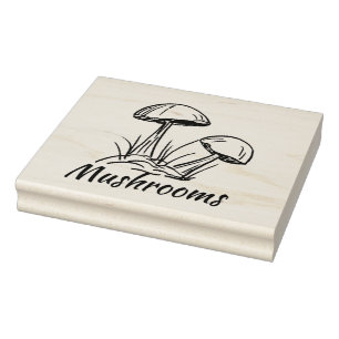 Fun Mushrooms, Original Ink Drawing with Script Rubber Stamp