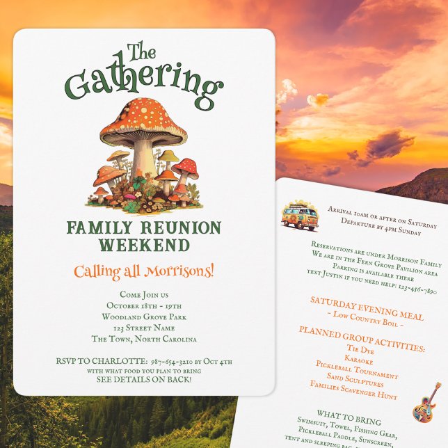 Fun Mushrooms Retro Family Reunion Weekend Invitation (Creator Uploaded)