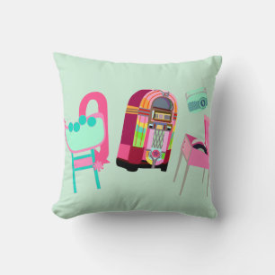 Fun Music Fifties Jukebox Cute Retro Art Throw Pillow
