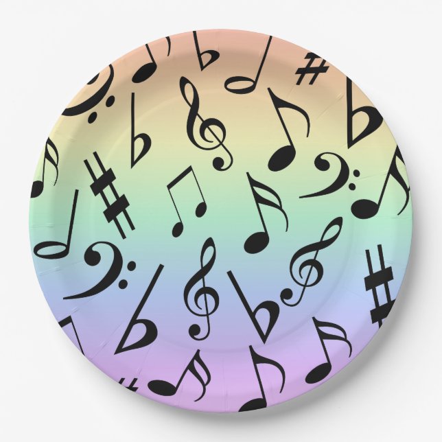Fun Musical Notes Rainbow Party Plates (Front)