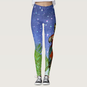 Fun Mystical Night, Parrot and Butterfly   Leggings