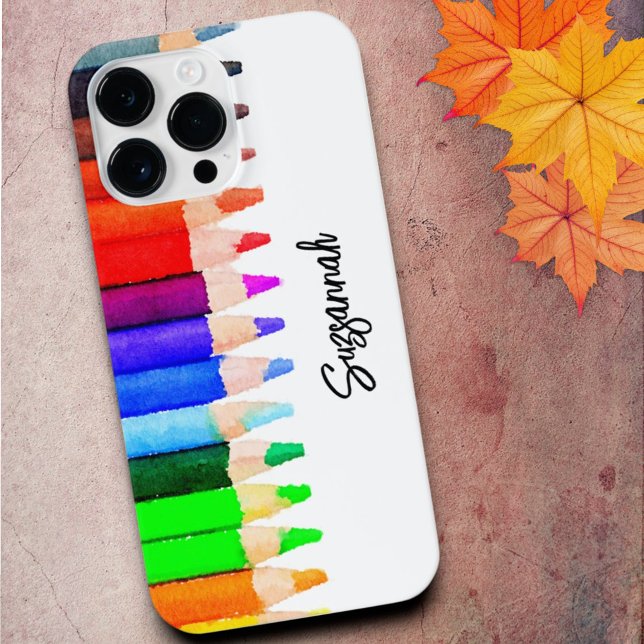 Fun Name Colour Pencils In Watercolor Custom iPhone Case (phone case colored pencil template)