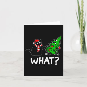 Fun Naughty Black Cat Pushing Christmas Tree Over  Card