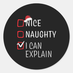 Fun Naughty Nice Christmas Family Pajama Men Women Classic Round Sticker