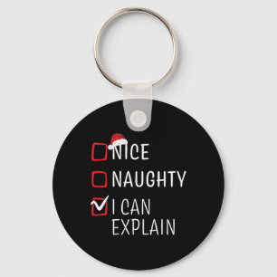 Fun Naughty Nice Christmas Family Pajama Men Women Keychain