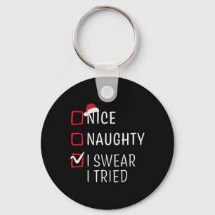 Fun Naughty Nice Christmas Family Pajama Men Women Keychain
