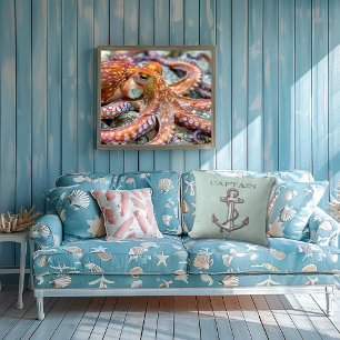 Fun Nautical, Boating, Anchor, Turquoise Pillow
