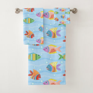 Fun Nautical Fish Pattern Bath Towel Set