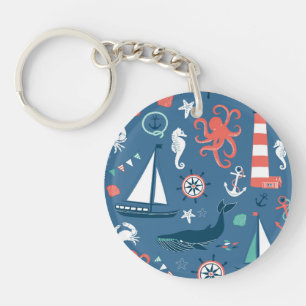 Fun Nautical Graphic Pattern Keychain