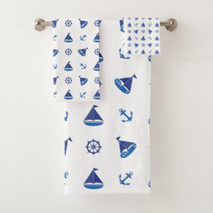 Fun Nautical Sailboat Pattern Bath Towel Set