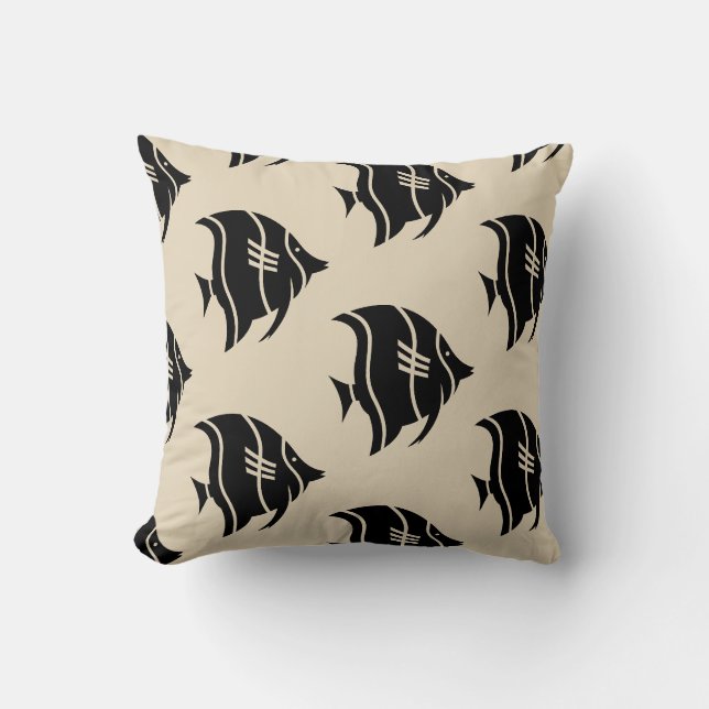 fun nautical striped fish themed pattern throw pillow (Front)
