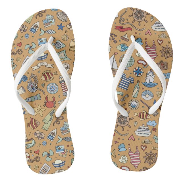 Fun Nautical, Tan Coastal Designed Flip-flops! Flip Flops (Footbed)