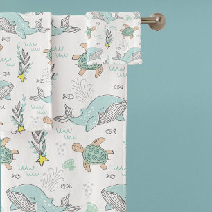 Fun Nautical Whale Sea Turtle Pattern Bath Towel Set