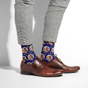 Fun Navy Blue Newlyweds Photo Pattern Socks