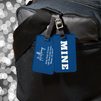 Fun Navy White MINE Personalized Luggage Tag
