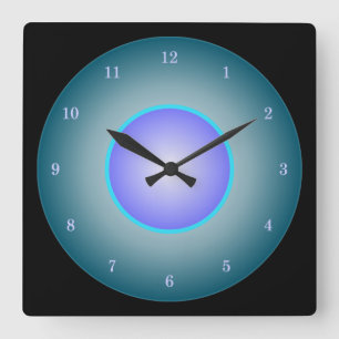 Fun Neon Aqua/Purple/Blue Square Wall Clock