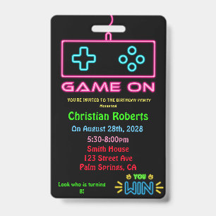Fun Neon Gamer Birthday Birthday Party Badge