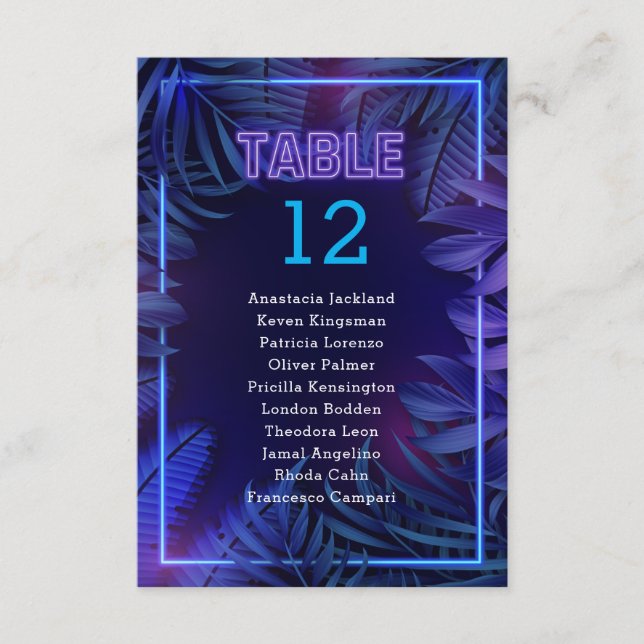 Fun Neon Glow Party Escort Table Number (Front)