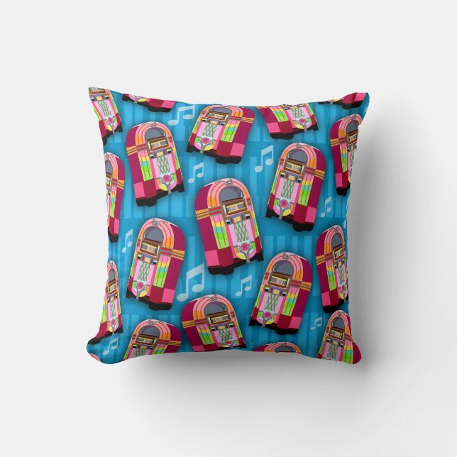 Fun Neon Jukebox Epic Retro Pattern Art  Throw Pillow (Front)