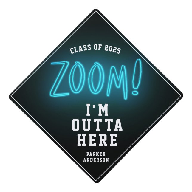 Fun Neon Mint Zoom Cool Modern Stylish Remote Graduation Cap Topper (Front)