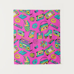 Fun Neon Pink Retro 80s 90s Tech Bright Pattern Tapestry