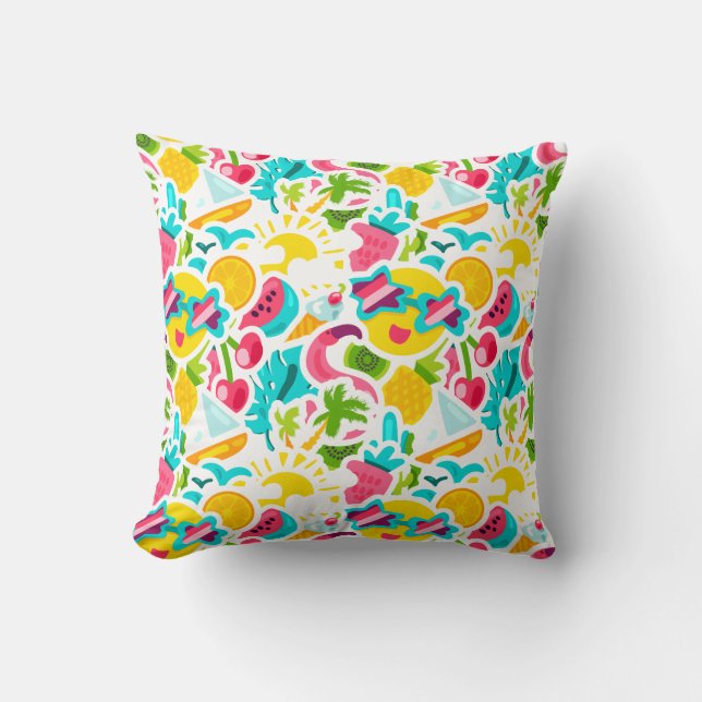 Fun Neon Sticker Pattern Throw Pillow (Front)