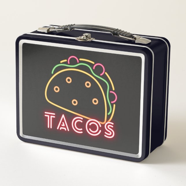 Fun Neon Tacos Symbol Metal Lunch Box (Front)