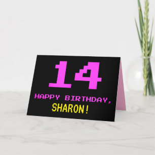 Fun, Nerdy, Geeky, Pink, 8-Bit Style 14th Birthday Card