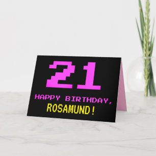 Fun, Nerdy, Geeky, Pink, 8-Bit Style 21st Birthday Card