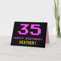 Fun, Nerdy, Geeky, Pink, 8-Bit Style 35th Birthday