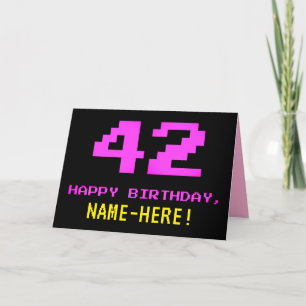Fun, Nerdy, Geeky, Pink, 8-Bit Style 42nd Birthday Card