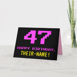 Fun, Nerdy, Geeky, Pink, 8-Bit Style 47th Birthday Card