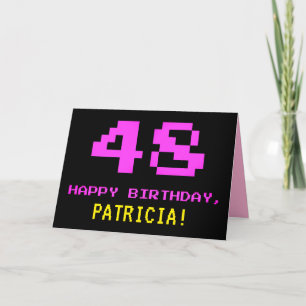 Fun, Nerdy, Geeky, Pink, 8-Bit Style 48th Birthday Card