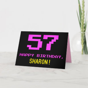 Fun, Nerdy, Geeky, Pink, 8-Bit Style 57th Birthday Card