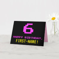 Fun, Nerdy, Geeky, Pink, 8-Bit Style 6th Birthday