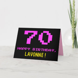 Fun, Nerdy, Geeky, Pink, 8-Bit Style 70th Birthday Card