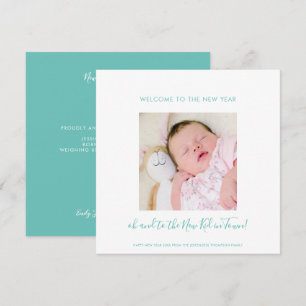 Fun New Baby Happy New Year One Photo Teal White
