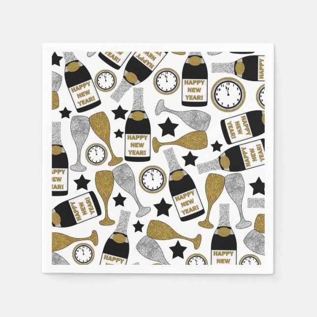 Fun New Years Eve champagne party napkins (Front)